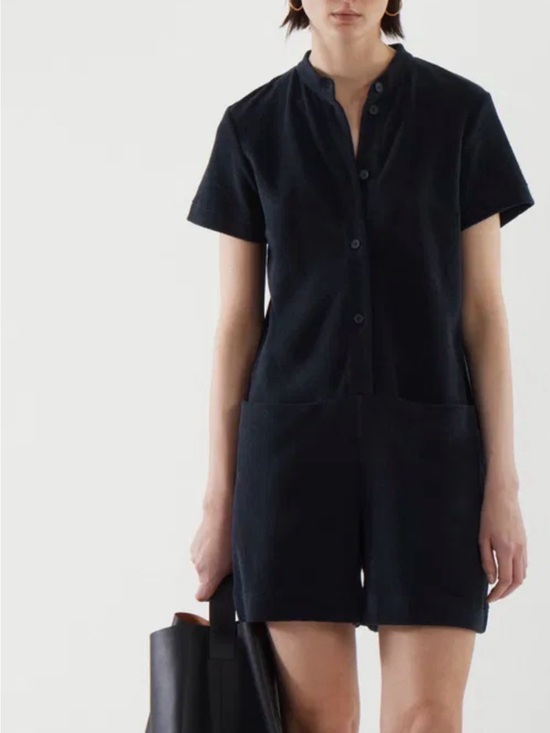 COS Pants - COS Black Short-Sleeve Knit Romper